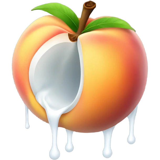 Peach with opening dripping white inside the middle to the end emoji