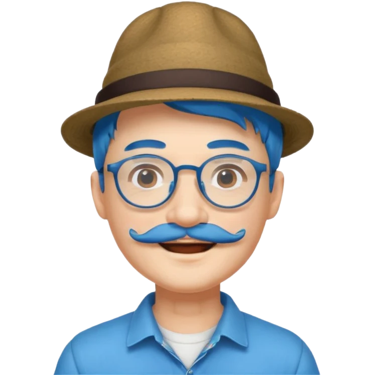 chinese man blue haired and hat and glassess and mustache emoji