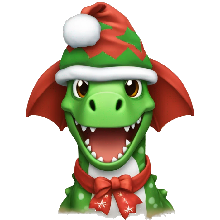 Create a dino wearing a Christmas shirt and hat emoji
