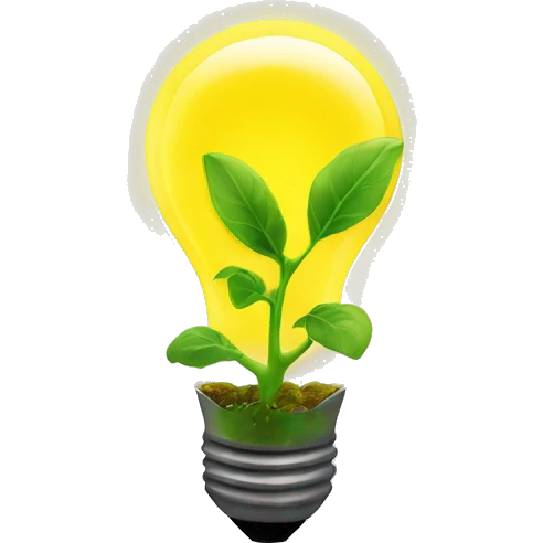 a plant sprout inside a yellow glowing idea lightbulb emoji