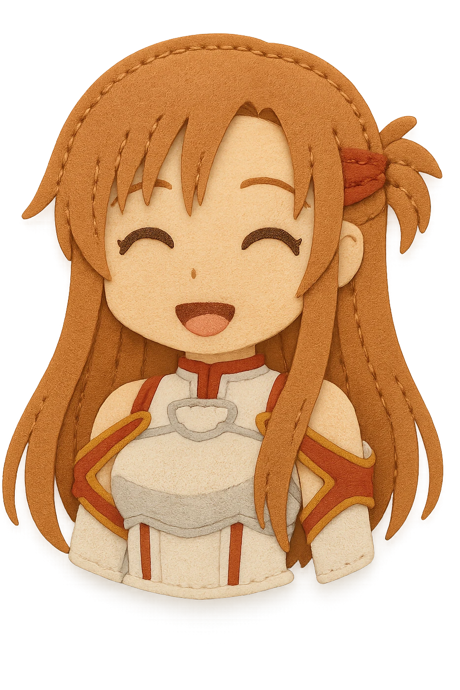 Sticker of Asuna from Sword Art Online in felt patch style with a cheerful expression, inspired by the reference image. emoji