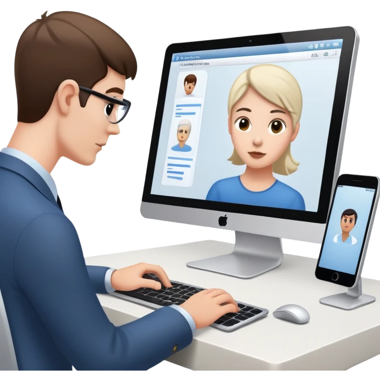 person conducting usability test with participant using computer emoji
