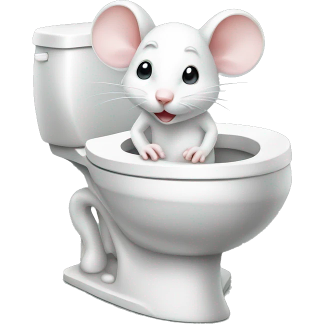 Cute white mouse sitting on open toilet  emoji