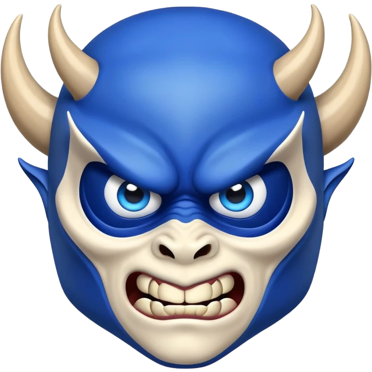 blue demon emoji face with big expressive eyes and curved horns emoji