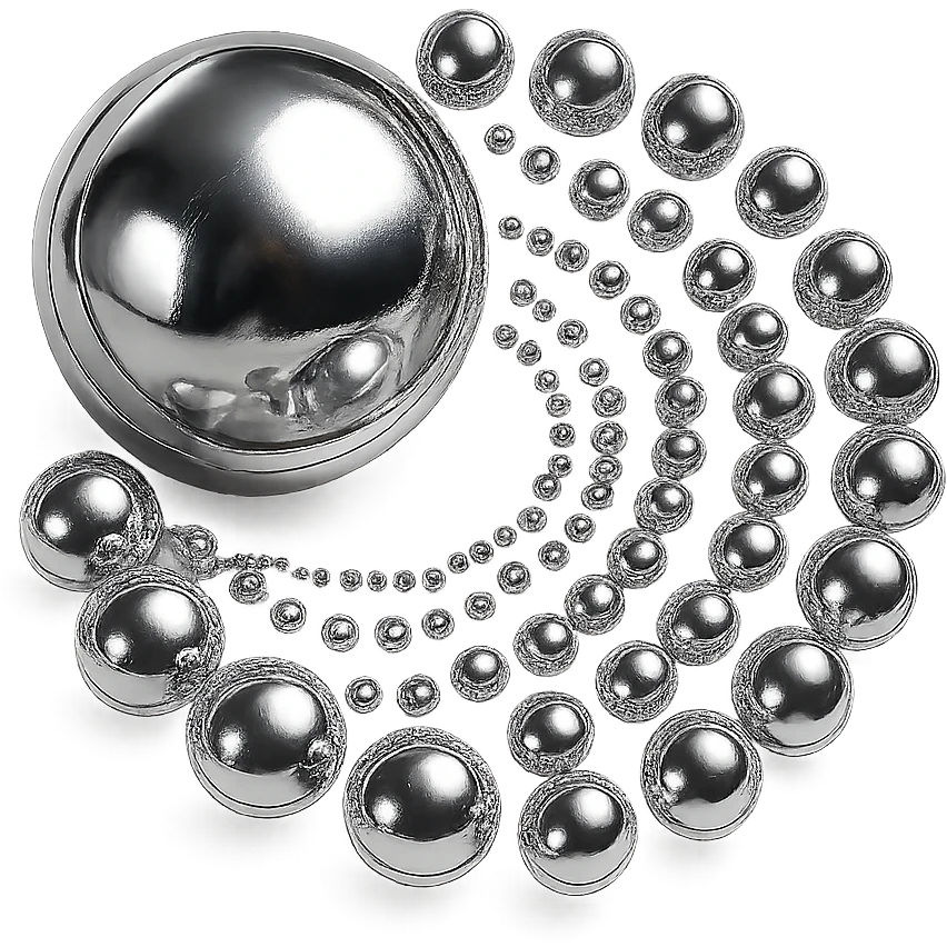 abstract chrome composition with spheres of varying sizes arranged in a radiant spiral, polished and harmonious emoji