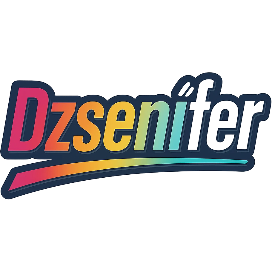 Dzsenifer name in modern gradient font with precise Hungarian characters, dark outline, extra thick, prominent white letter border, dynamic slanted underline, rainbow gradient colors, 1000x1000 px, PNG, transparent background emoji
