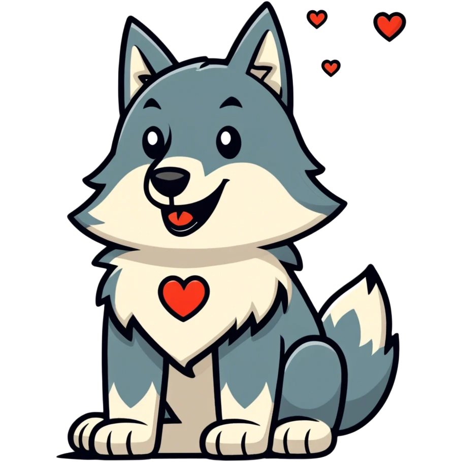 Timberwolf howling at a heart in the sky emoji