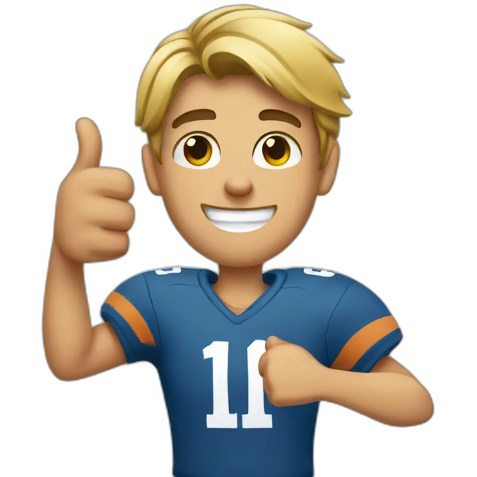 young man in his 20s giving a thumbs up and related to football emoji