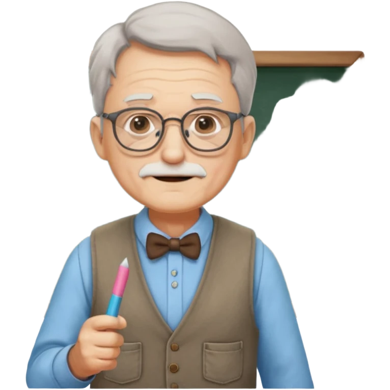 Man teacher: old, wearing vest, wearing glasses, hold chalk on their hand emoji