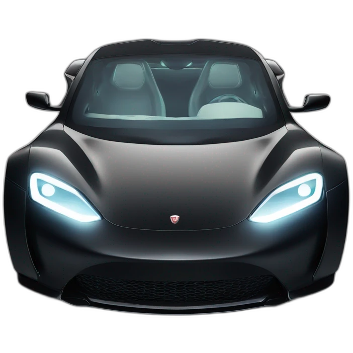 modified black Tesla Roadster 2 with sporty front spoiler viewed from front emoji