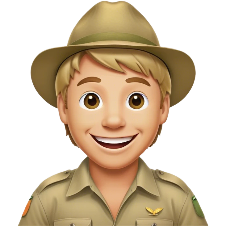 Cinematic Realistic Steve Irwin Portrait Emoji, depicted as a passionate wildlife expert in his signature khaki attire with an enthusiastic smile and a backdrop of the Australian outback, rendered with vibrant textures and dynamic natural lighting that captures his adventurous spirit. emoji