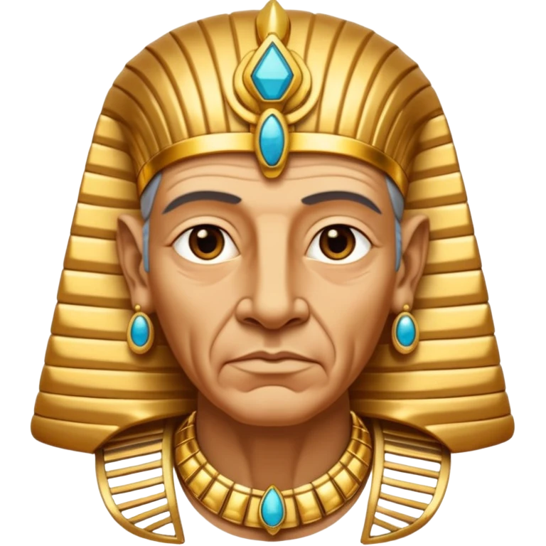 An aging pharaoh with deep wrinkles, elaborate gold jewelry, and a wise commanding gaze.
 emoji