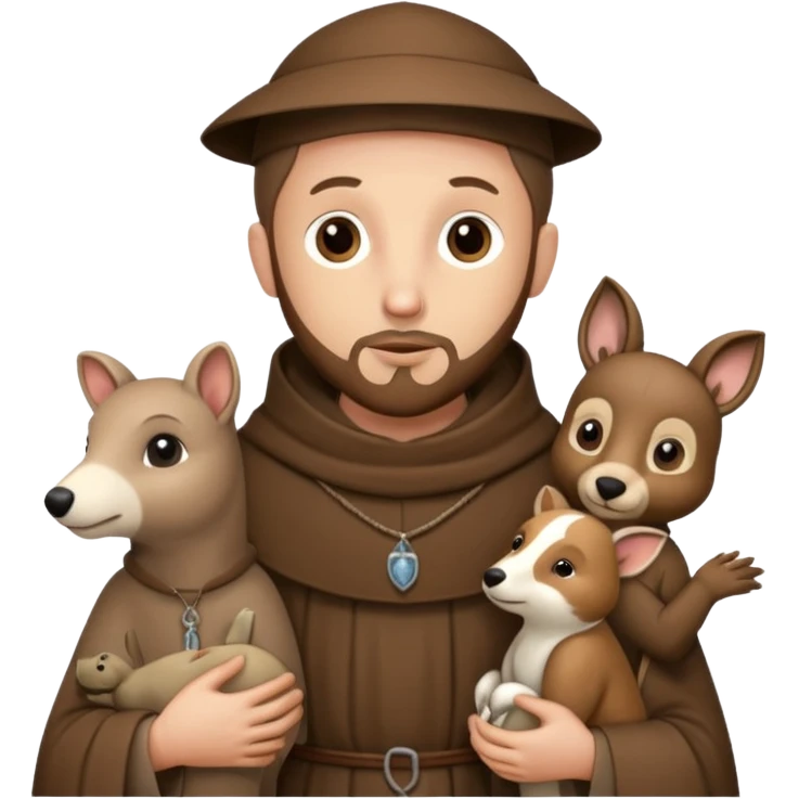Saint Francis of Assisi cartoon modern type with animal to be used as an AI crfreation in HeyGen.com, please create a winter background emoji