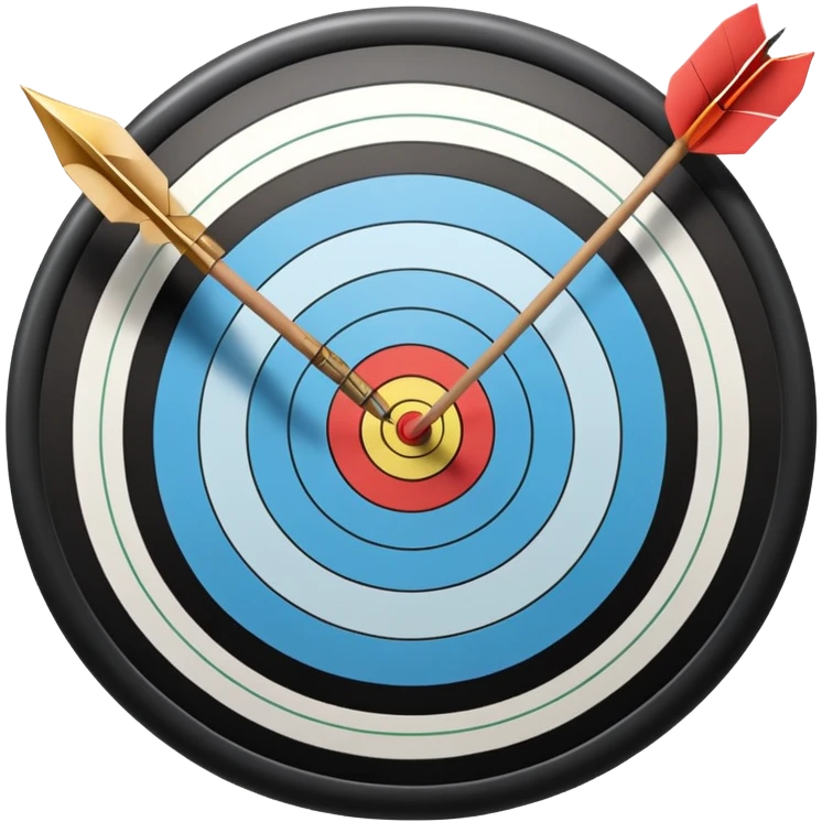 A bow and arrow aimed at a target, with the arrow perfectly positioned for release. The background features a target with concentric rings, emphasizing precision, skill, and focus in archery. The scene radiates concentration and the grace of the sport. emoji