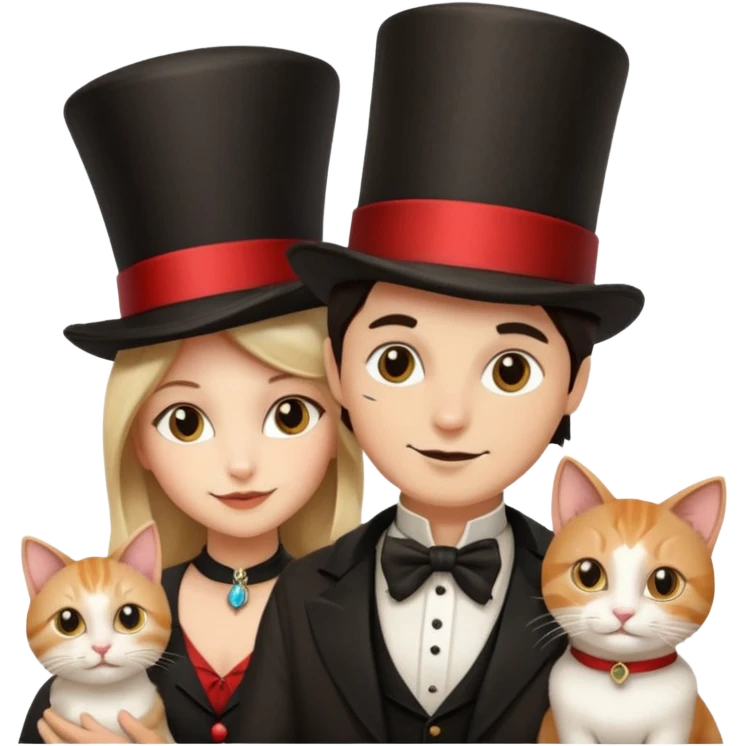 magician couple and their pet cat emoji