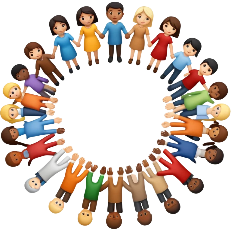 A circle of diverse people of different races and ethnicities holding hands as a symbol of unity, integration, and harmony emoji