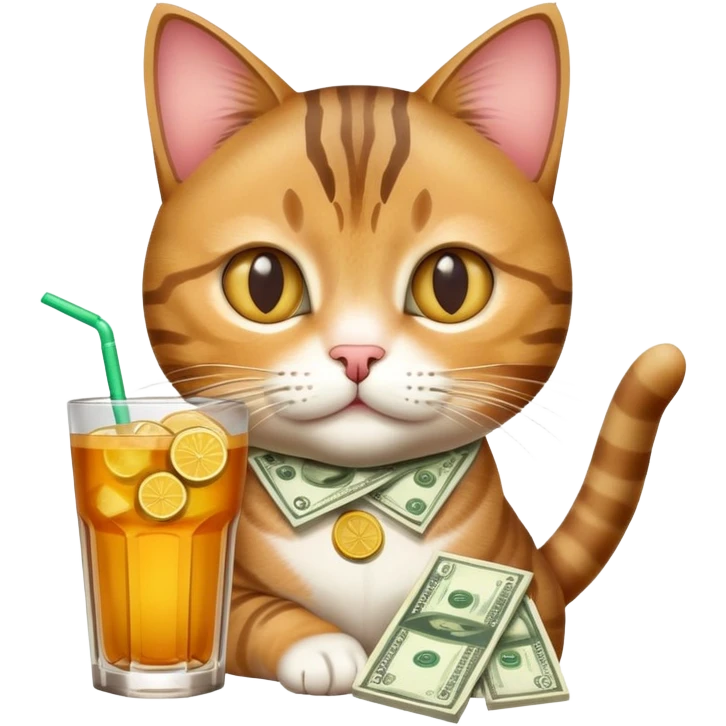 Cat with a big headwith drinks money emoji