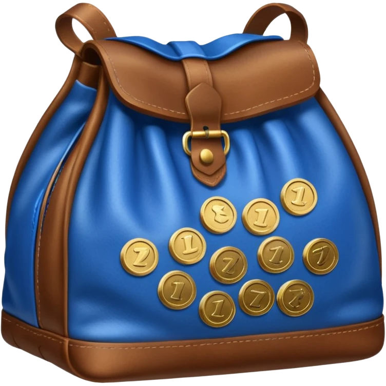 blue coins inside a brown leather bag  emoji