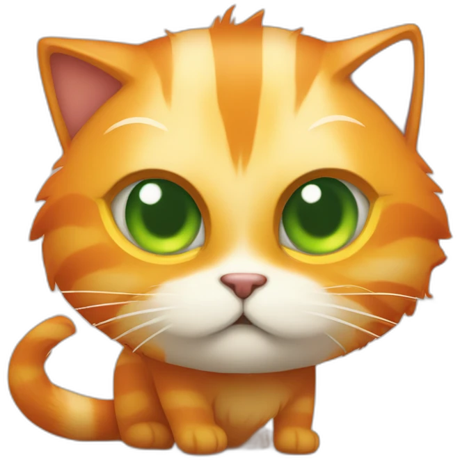 full body orange cute hairy cat with angry baby face with a long tail and green orange eyes emoji