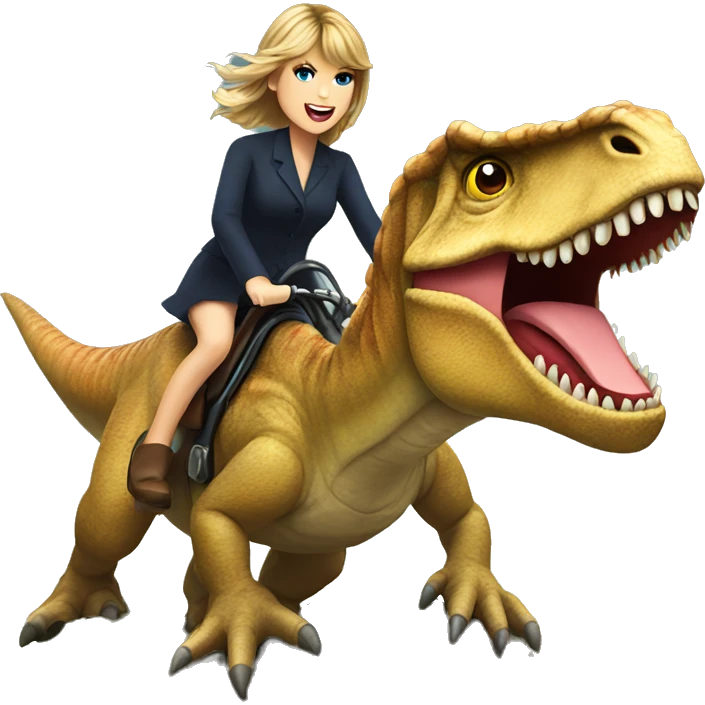 Taylor Swift riding a dinosaur emoji