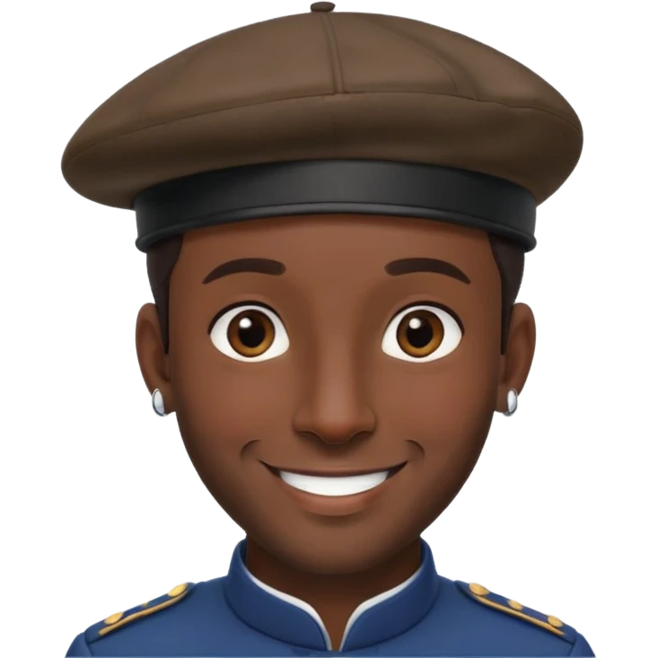 French man, dark skinned, tilted beret hat, earring in one ear emoji