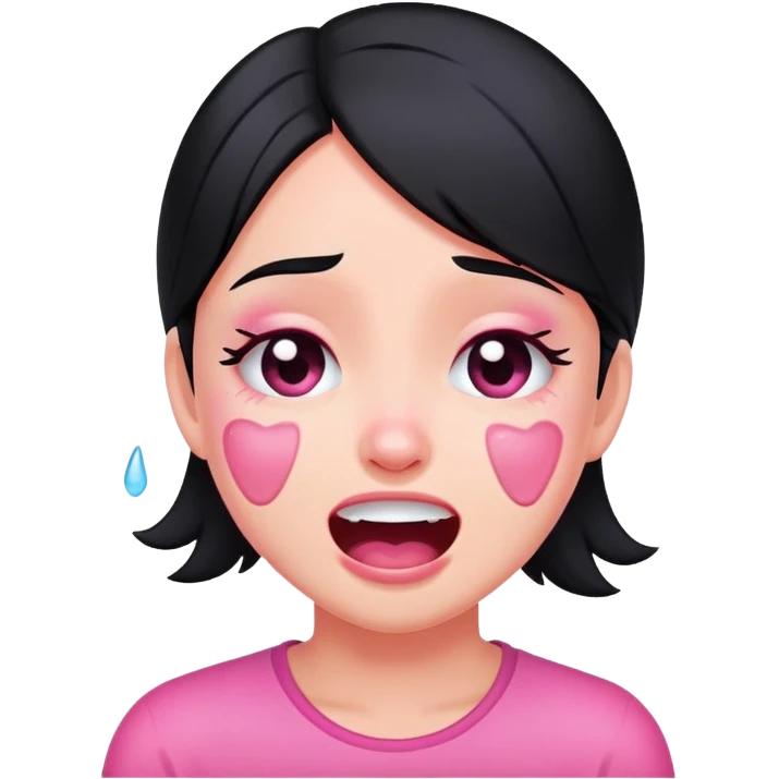 pink crying and laughing black-haired girl emoji
