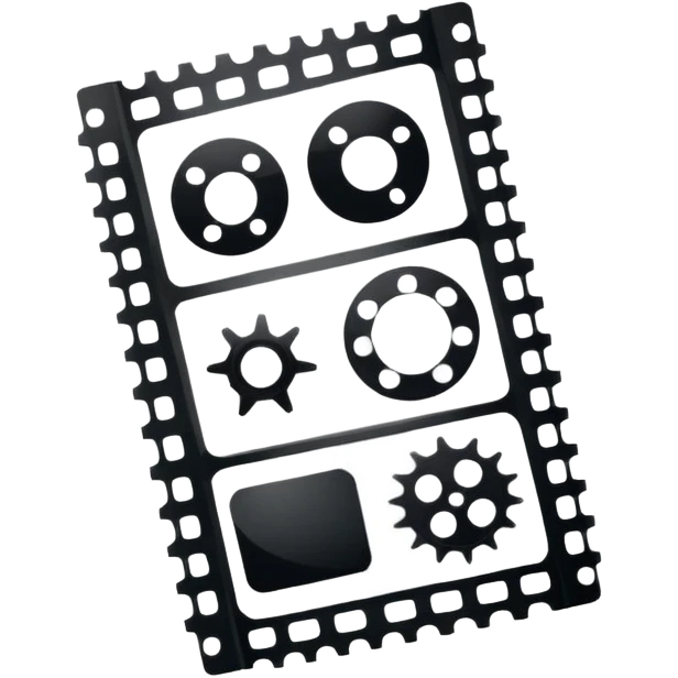 Simple vertical film strip with three frames and sprocket holes, black strip with transparent frames, clean iOS emoji design emoji