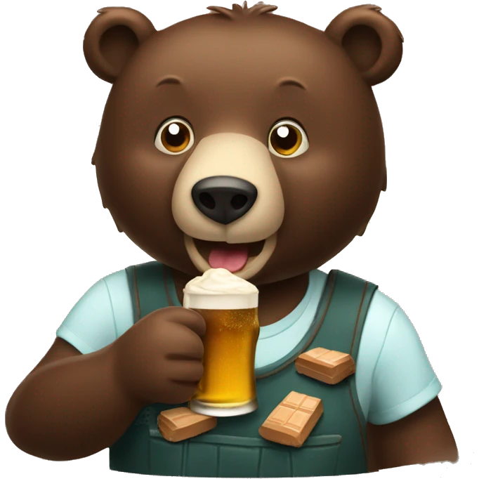 A bear eating chocolate and drinking beer emoji