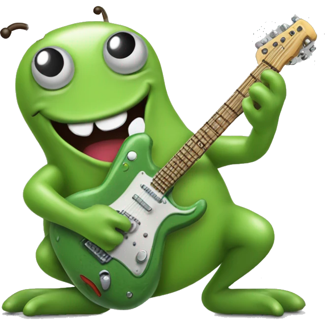 Happy slimy slug playing electric guitar emoji