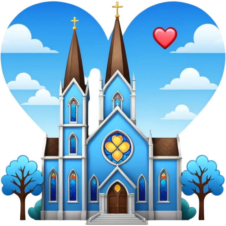blue protestant church building with hearts emoji