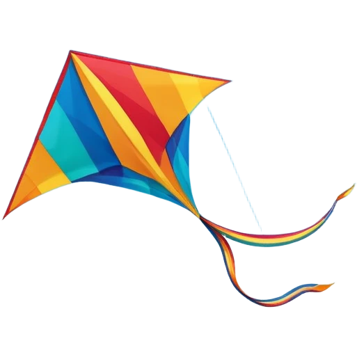 A colorful kite soaring high in the sky on a sunny day, with a long, flowing tail trailing behind. The background features an open field or beach, capturing the joy and freedom of flying kites, with gentle winds and a peaceful atmosphere. emoji