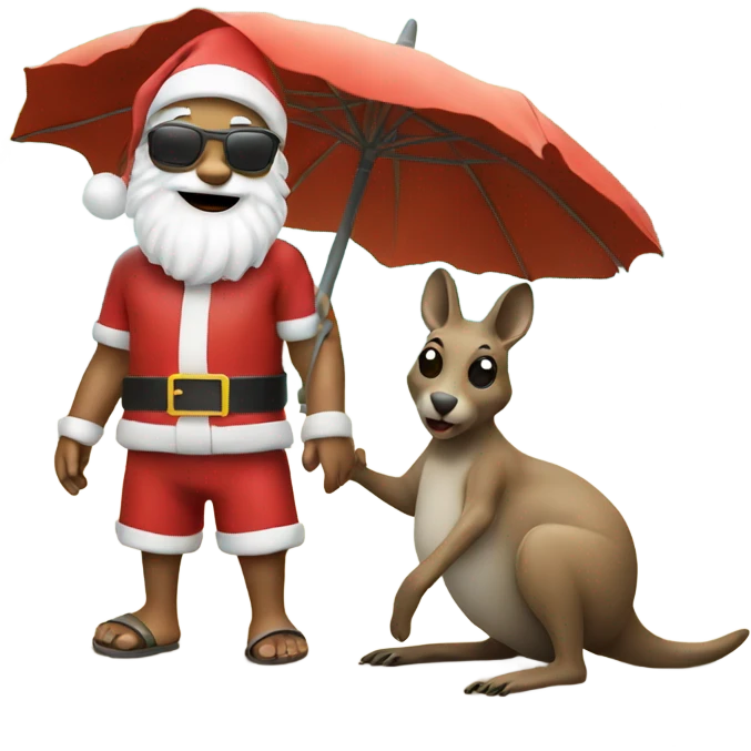 Beach Santa with kangaroo  emoji