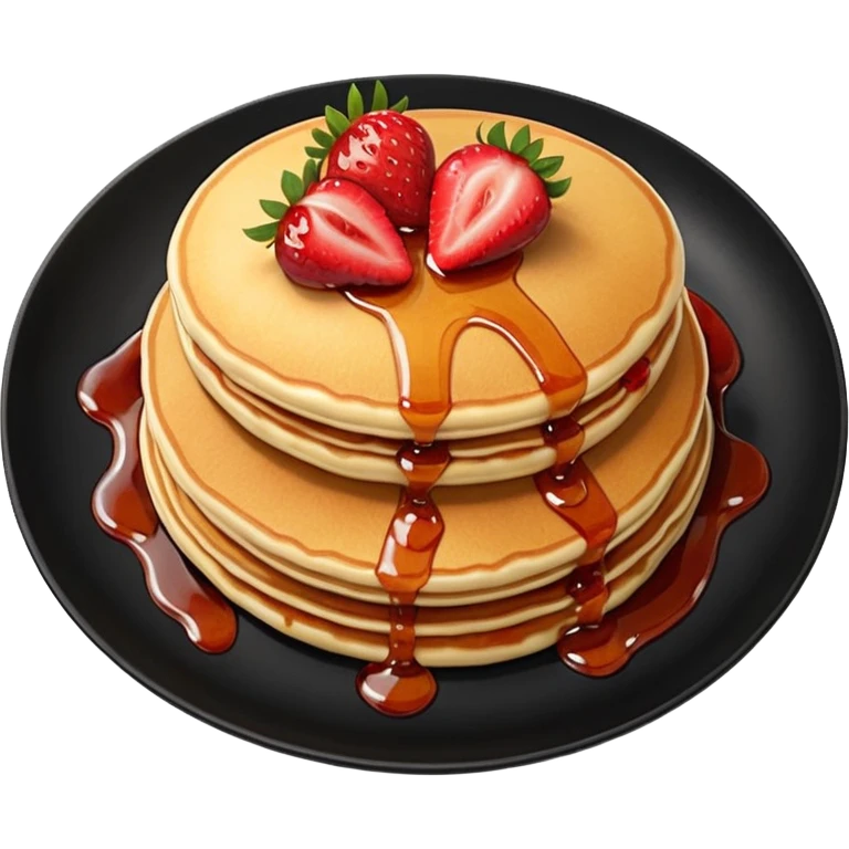 TWO Pancakes with strawberries in a black plate emoji