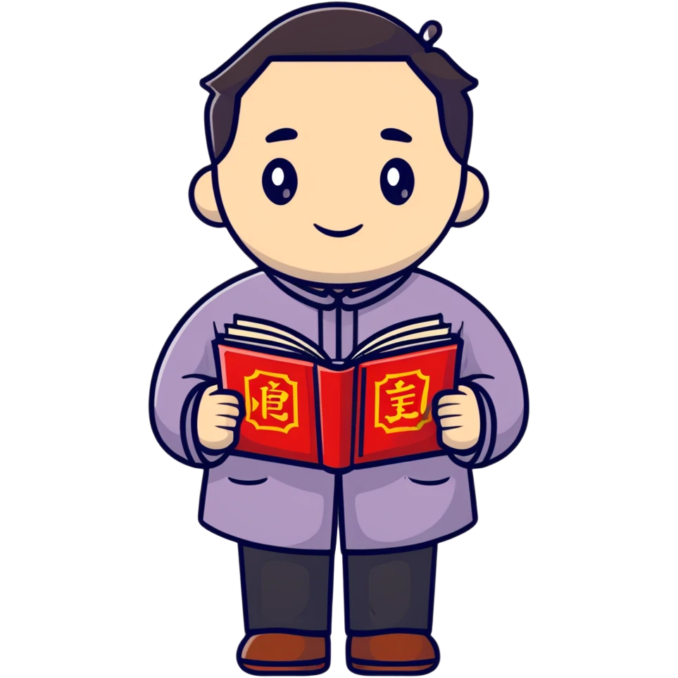 Victorian scholar with Chinese-English dictionary emoji