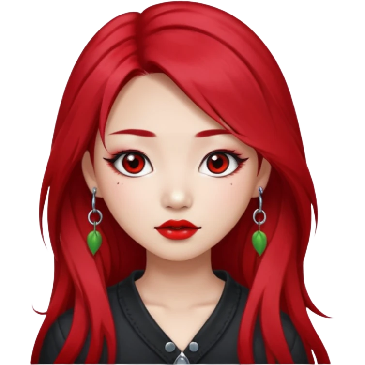 pretty girl asian, red cherry long hair,makeup grunge,Eyebrow and lip piercing emoji