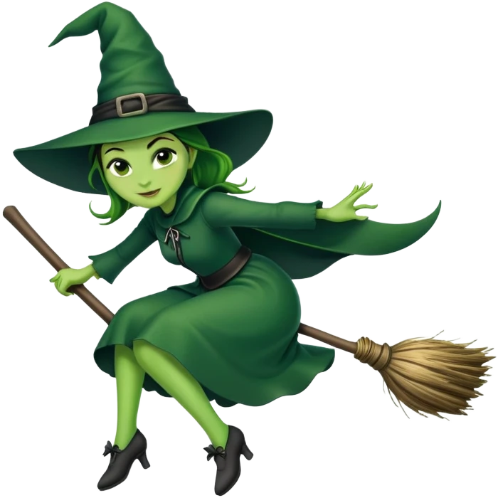 Elphaba sitting on a broom flying emoji