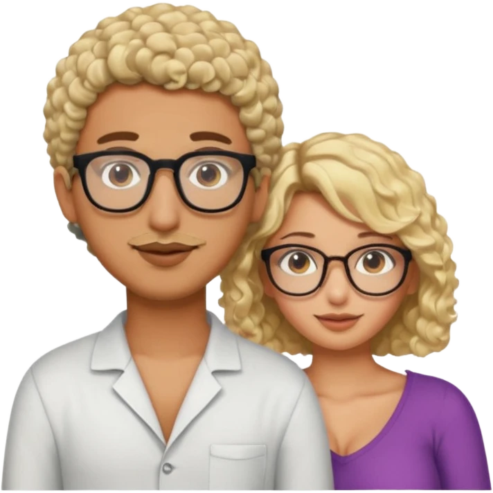 An arab guy with short curly hair and eyeglasses is fucking a blonde girl with tanned skin and big tits and ass emoji