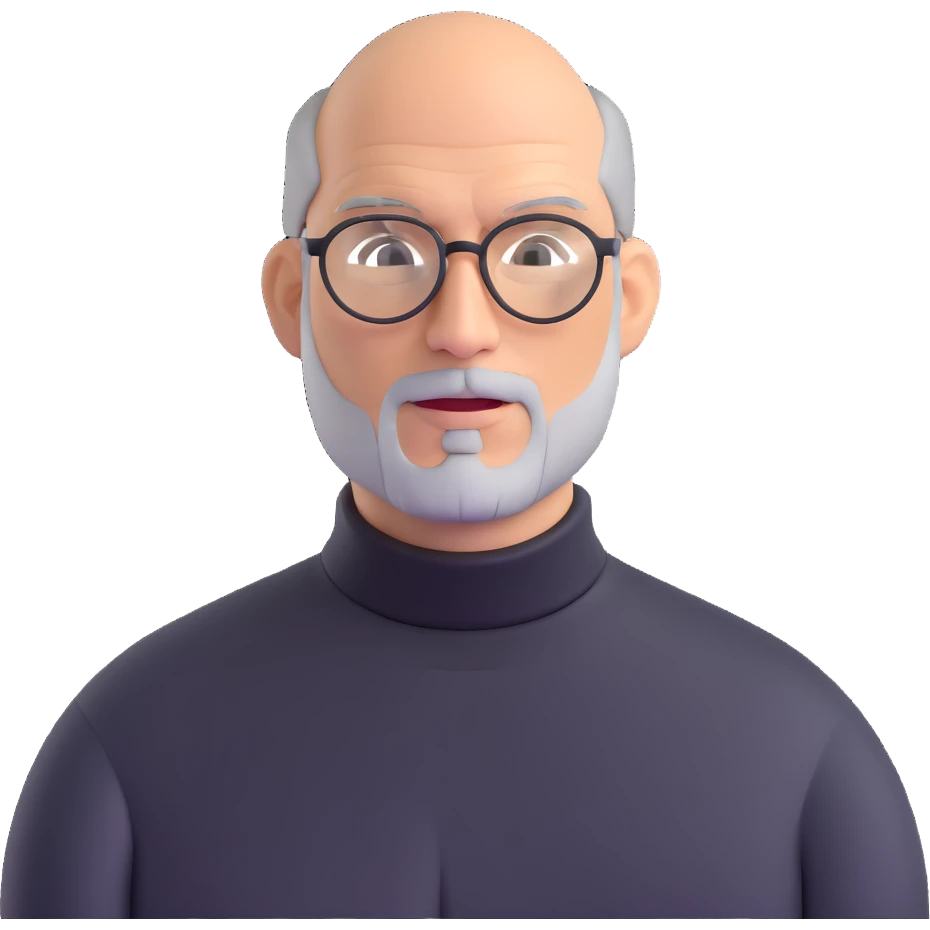 Steve Jobs with black turtleneck, round glasses, beard emoji