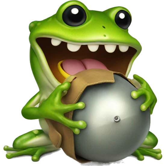 A silly frog holding a bomb emoji