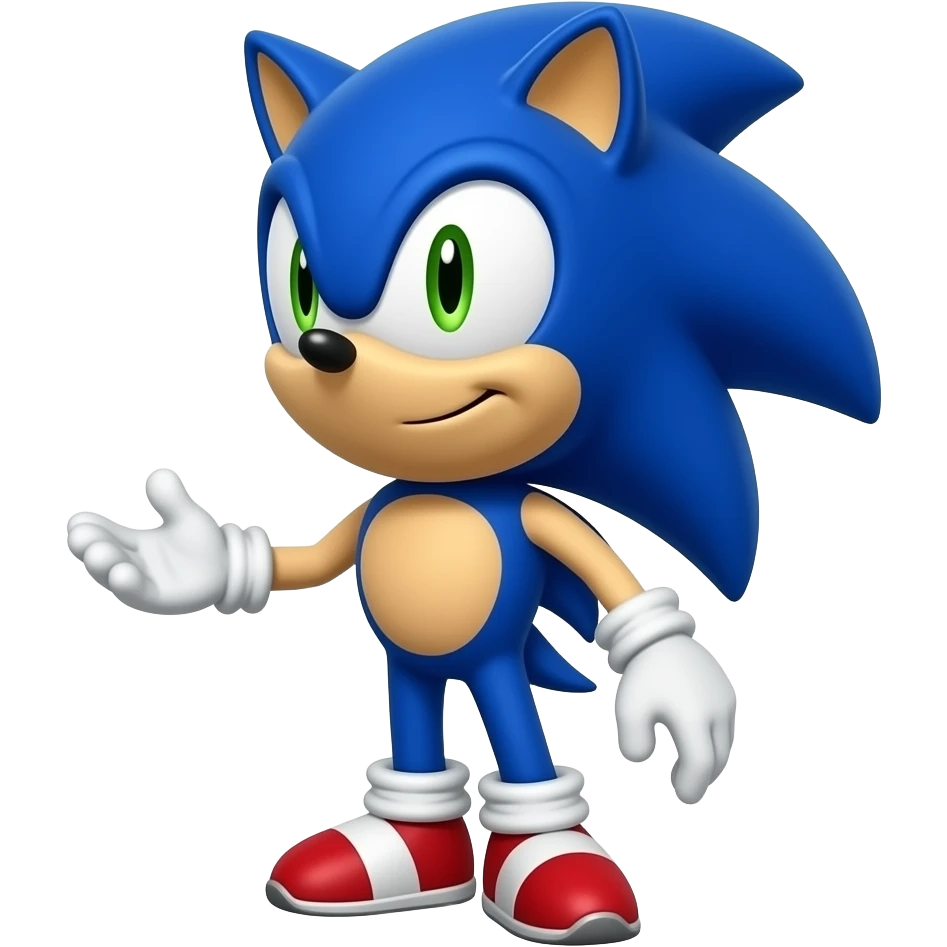 Blue hedgehog mascot with iconic spikes and red sneakers, looking upward, emotional expression, emoji render emoji