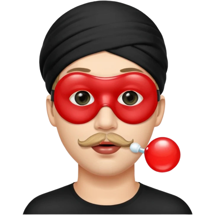 Man with red bubble in mouth and black eye mask emoji