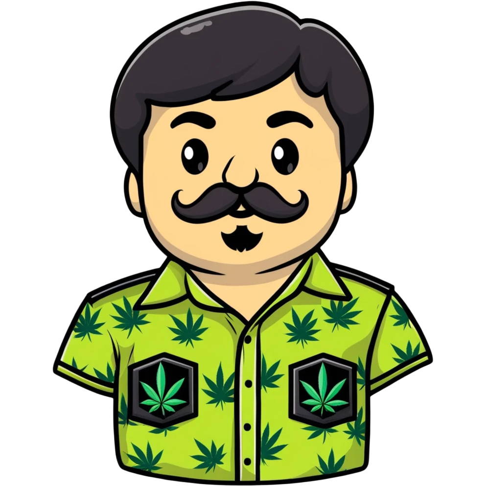 Mexican drug lord El Chapo with mustache and cannabis leaf patterned shirt emoji