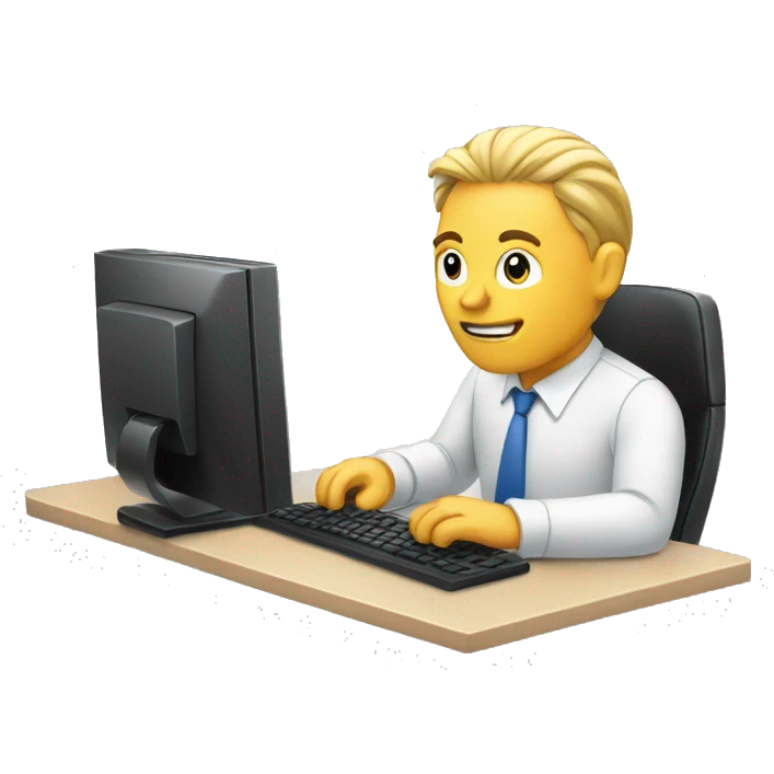 man at computer with chart emoji