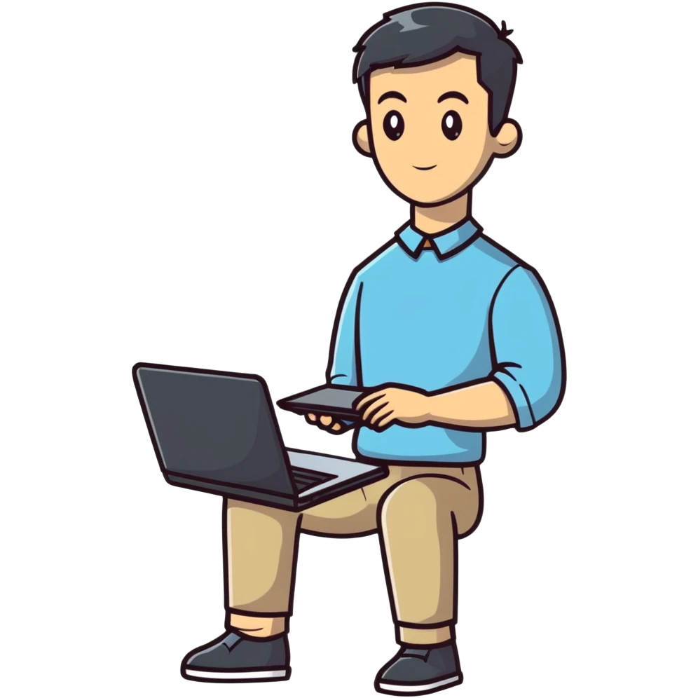 full body male teacher with attractive handsome face and stylish modern haircut in casual clothes holding a laptop emoji