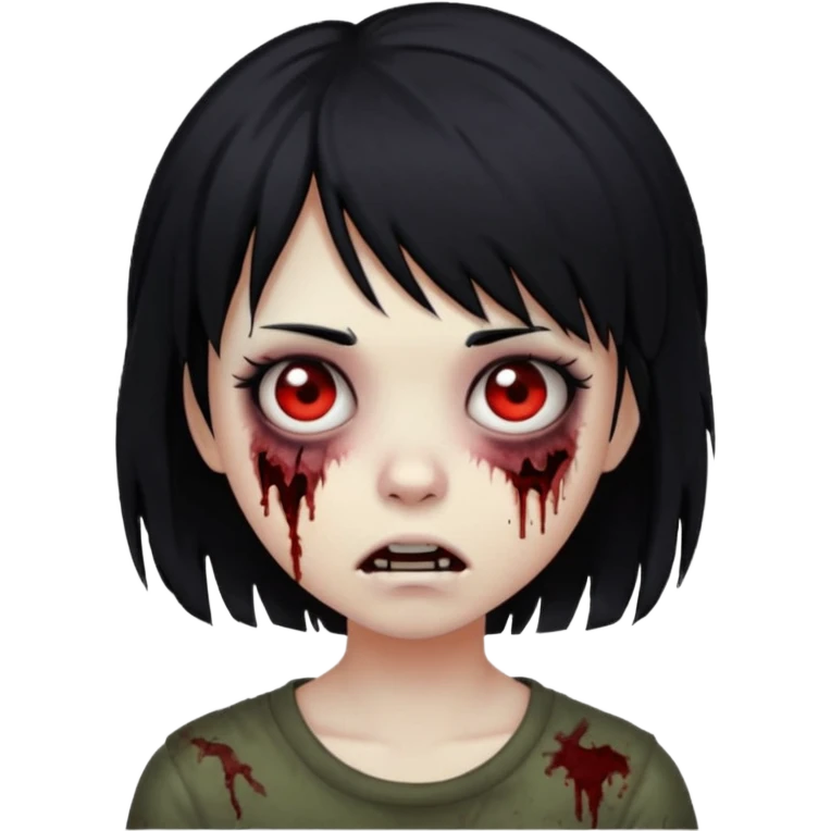 girl, zombie, black hair, short, emo, shaggy, dark, spooky, creepy, expression emoji emoji