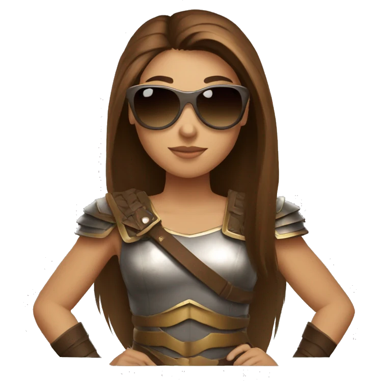 Girl gladiator with long straight brown hair and sunglasses  emoji
