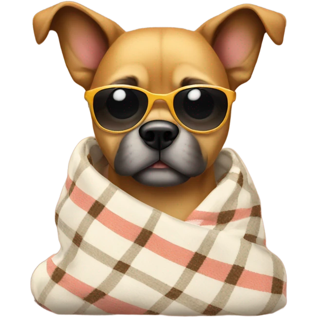 Dog with a cozy blanket and sunglasses emoji