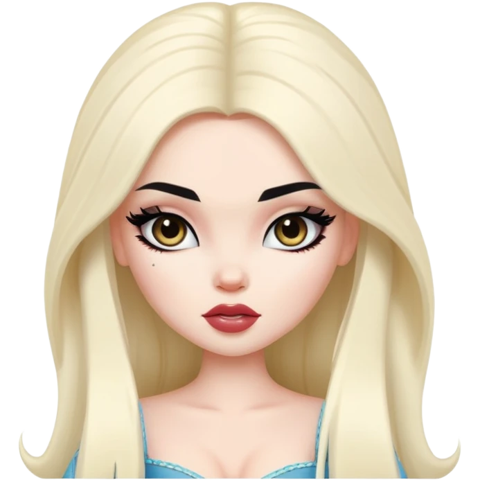 pretty bratz baddie, long black hair, pale skin emoji