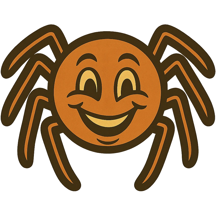 Create images of happy retro spiders and witches for stickers. Use this image for inspiration. emoji