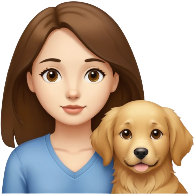 golden retriever next to brunette girl  emoji